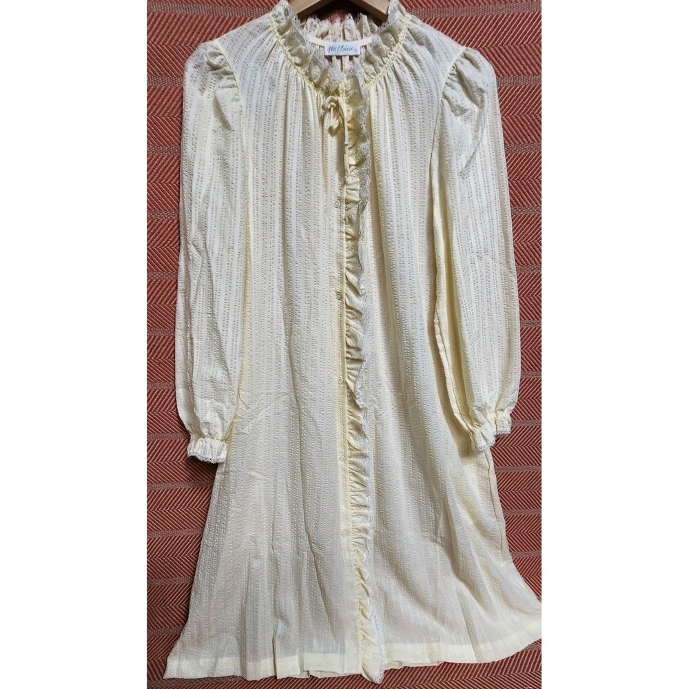 Vintage Miss Elaine Glam Victorian Long Sleeve Night Gown Yellow Ruffle Sz Md